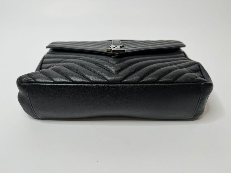 Saint Laurent Black Matelassé Leather Large College Top Handle Bag