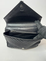 Saint Laurent Black Matelassé Leather Large College Top Handle Bag