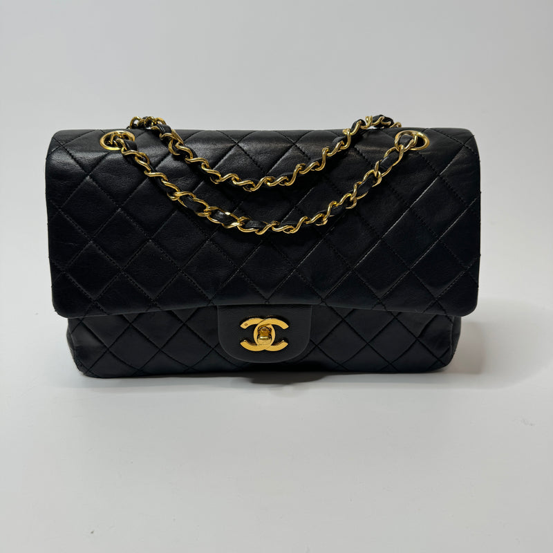 Chanel Vintage Black Lambskin Leather Medium Classic Double Flap