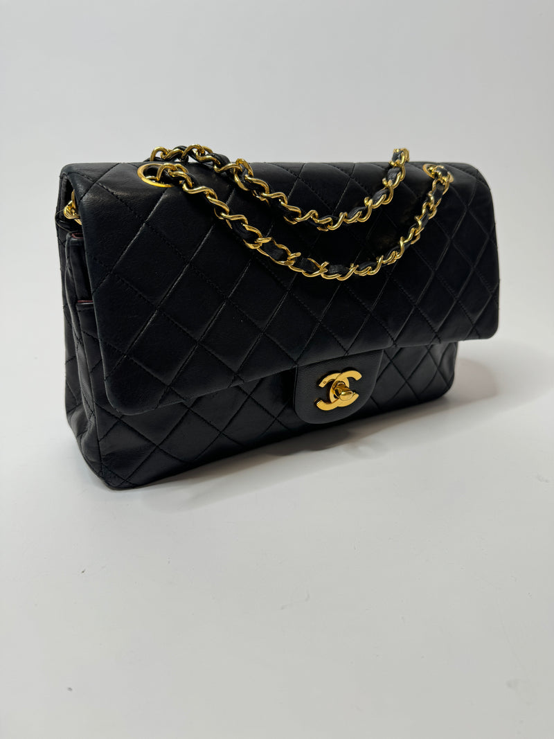 Chanel Vintage Black Lambskin Leather Medium Classic Double Flap