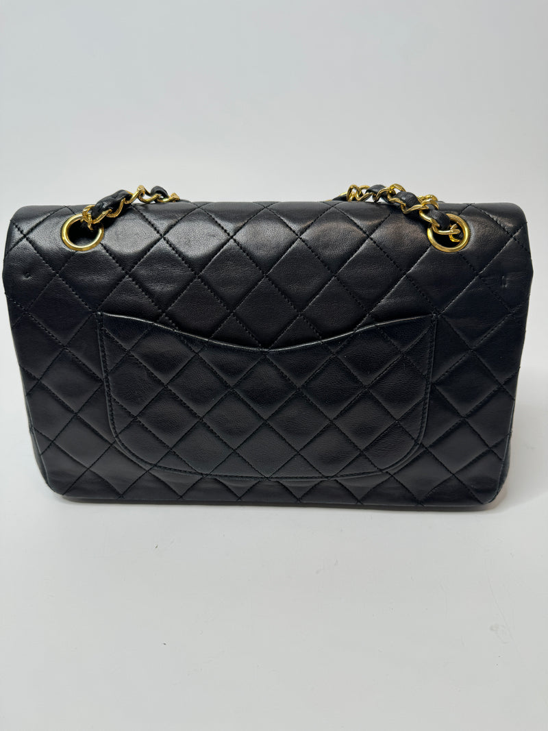 Chanel Vintage Black Lambskin Leather Medium Classic Double Flap