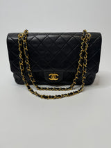 Chanel Vintage Black Lambskin Leather Medium Classic Double Flap