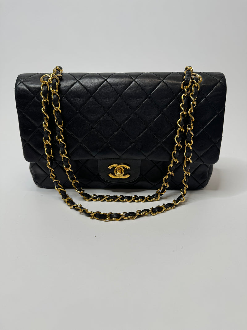 Chanel Vintage Black Lambskin Leather Medium Classic Double Flap
