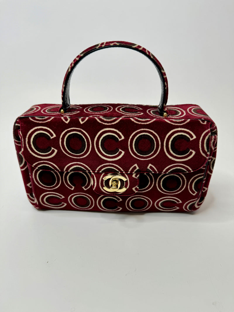 Chanel Coco Print Velvet Top Handle Flap