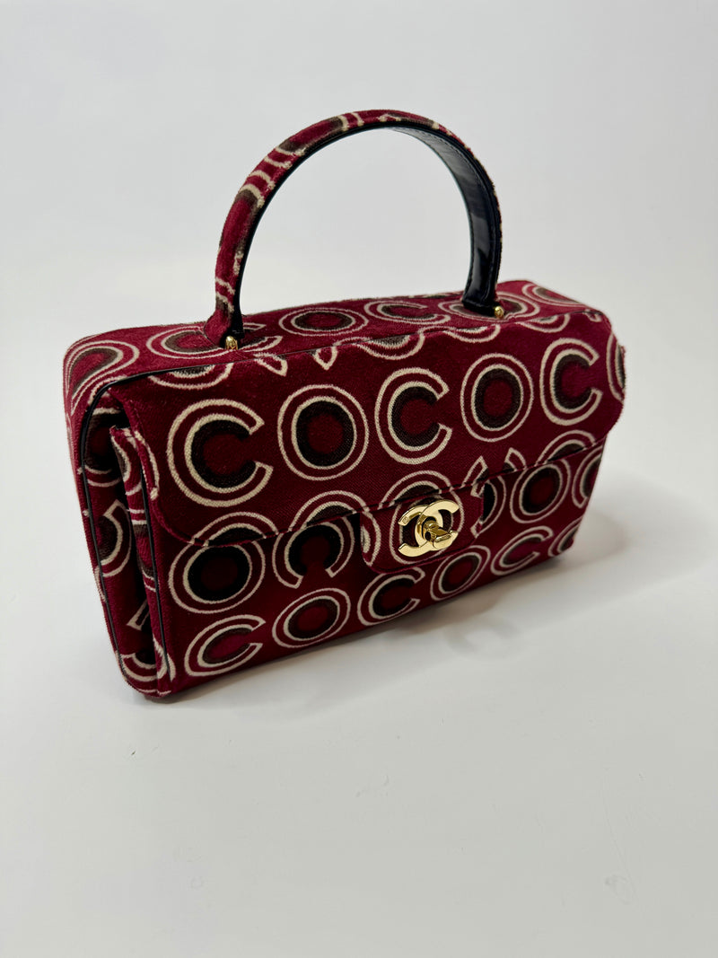Chanel Coco Print Velvet Top Handle Flap