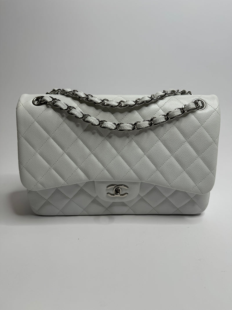 Chanel White Caviar Leather Jumbo Classic Double Flap