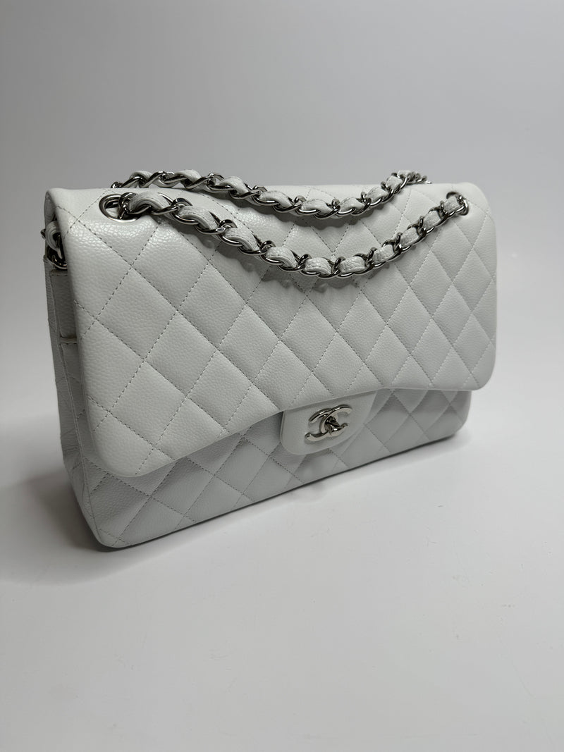 Chanel White Caviar Leather Jumbo Classic Double Flap