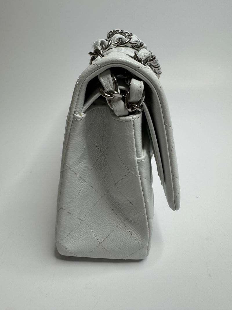 Chanel White Caviar Leather Jumbo Classic Double Flap