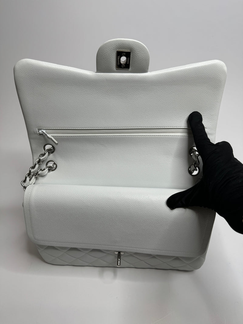 Chanel White Caviar Leather Jumbo Classic Double Flap