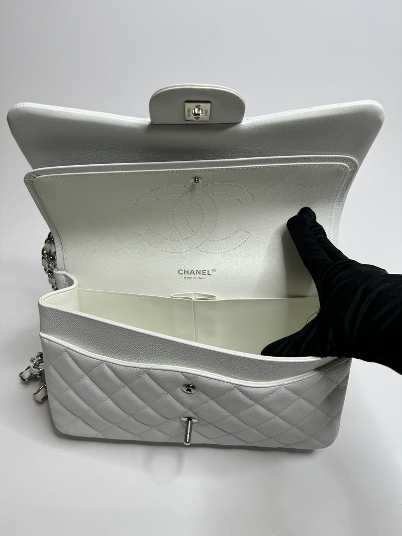 Chanel White Caviar Leather Jumbo Classic Double Flap