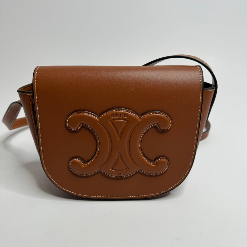 Celine Folco Cuir Triomphe Tan Leather Crossbody Bag