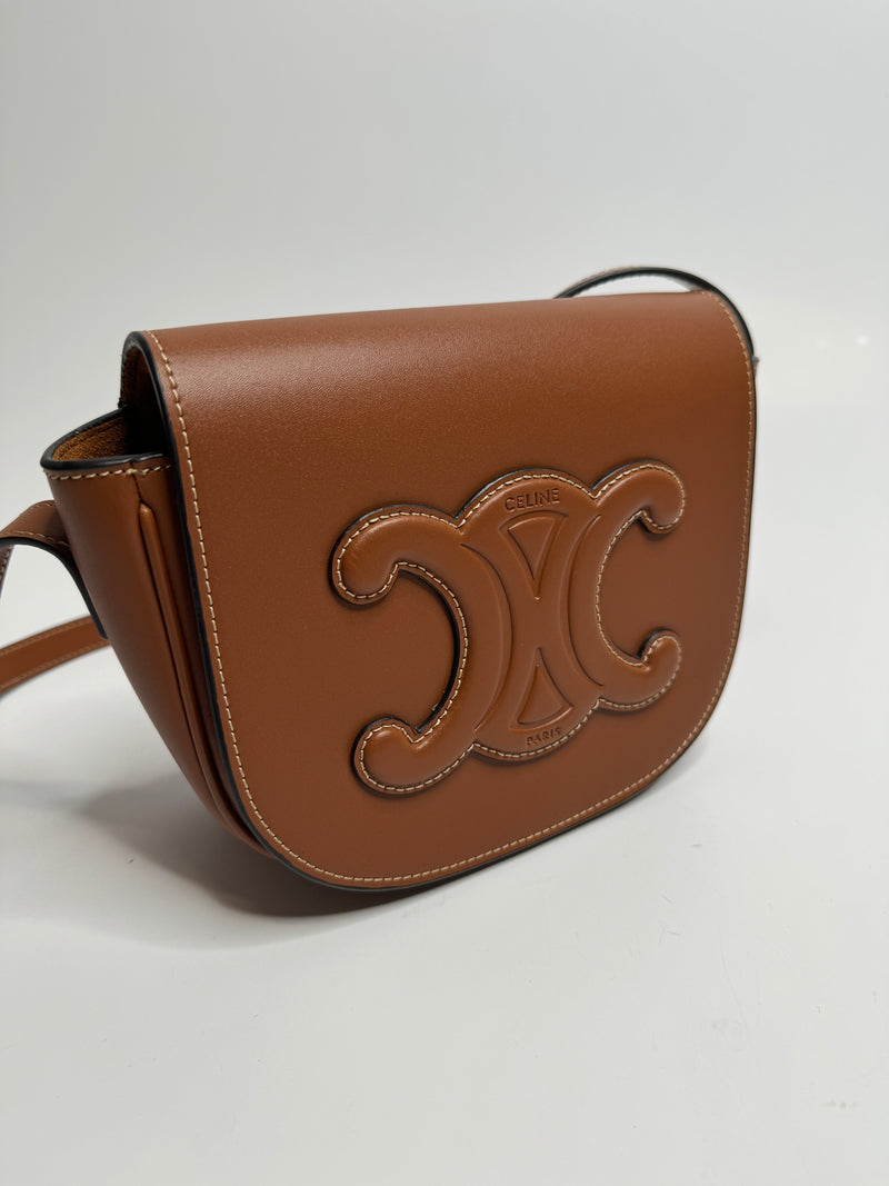 Celine Folco Cuir Triomphe Tan Leather Crossbody Bag