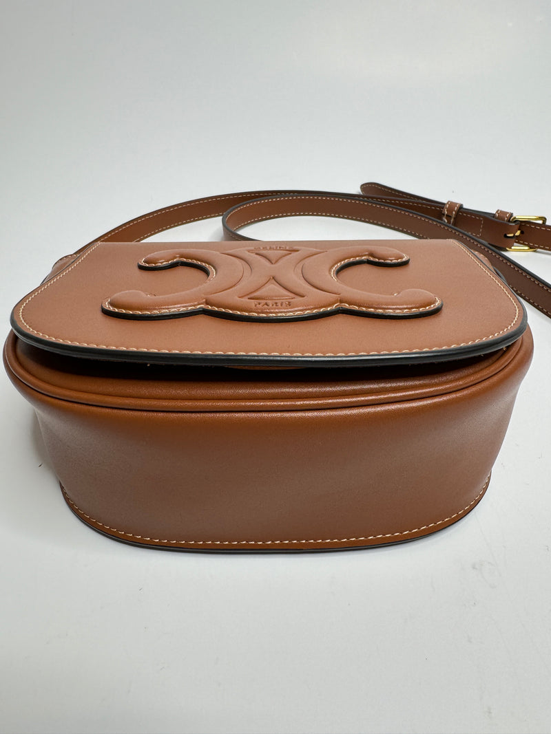Celine Folco Cuir Triomphe Tan Leather Crossbody Bag