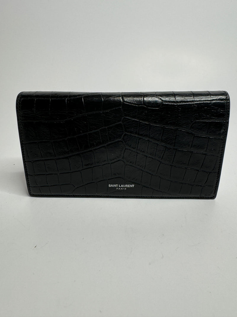 Saint Laurent Black Croc Embossed Wallet