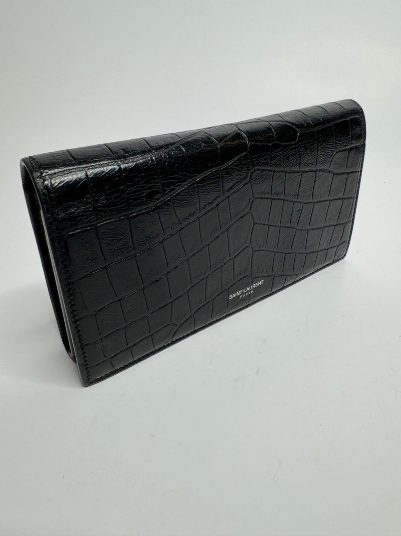 Saint Laurent Black Croc Embossed Wallet