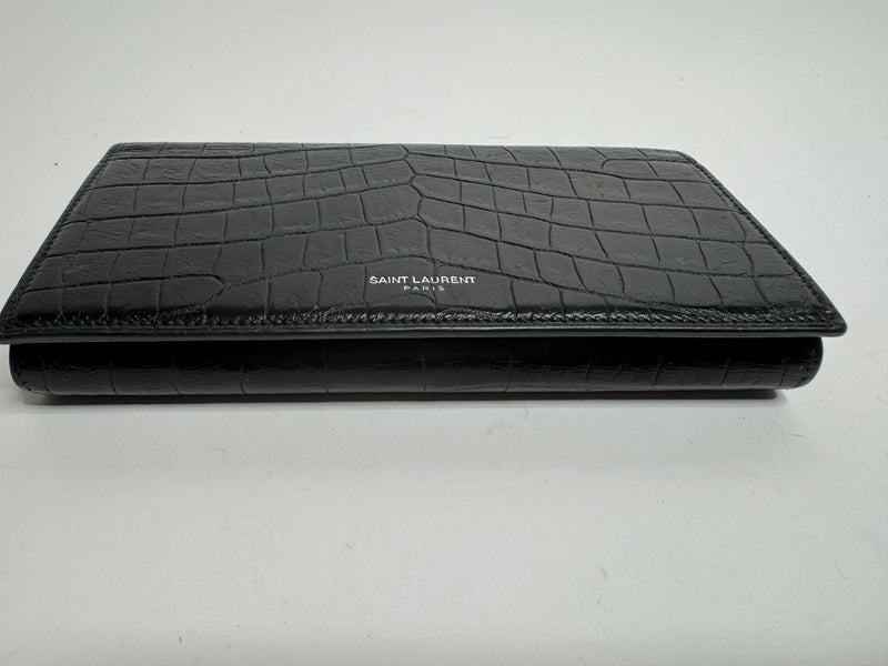 Saint Laurent Black Croc Embossed Wallet