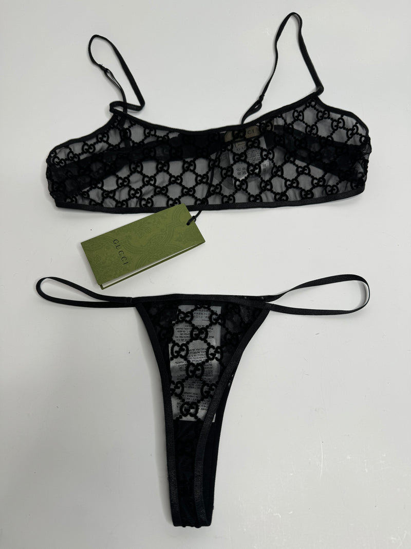 Gucci Tulle Lingerie Black GG Tulle Lingerie Set( Size S / UK 8 )