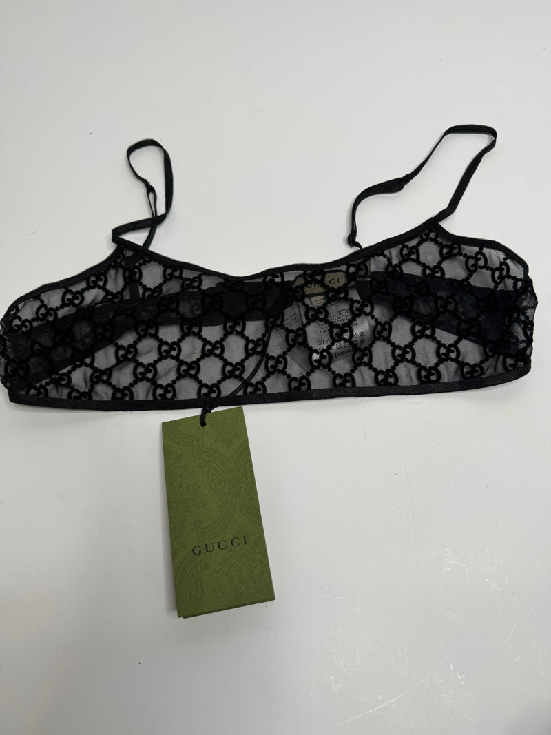 Gucci Tulle Lingerie Black GG Tulle Lingerie Set( Size S / UK 8 )
