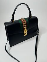 Gucci Sylvie Top Handle Bag in Black Leather