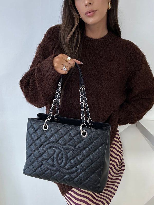 Chanel Grand Shopper Tote In Black Caviar Leather