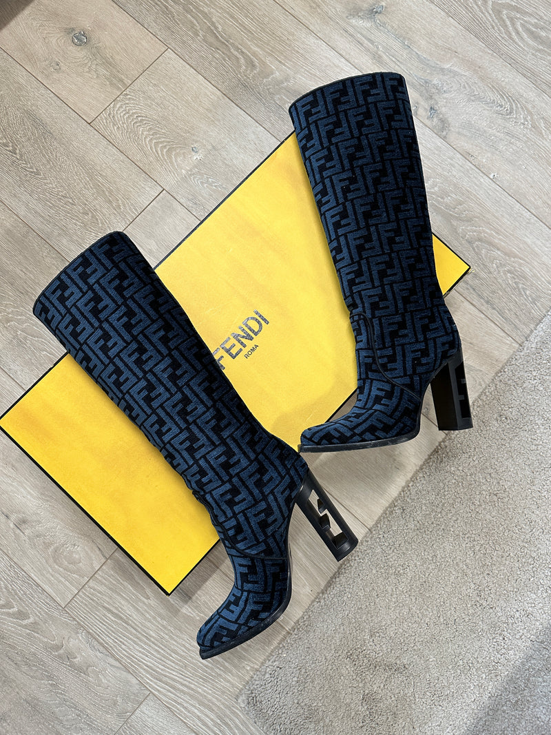 Fendi FF Chenille Knee Boots (Size 37/ UK 4)