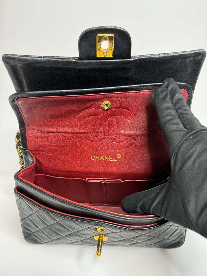 Chanel Vintage Black Lambskin Leather Small Classic Double Flap