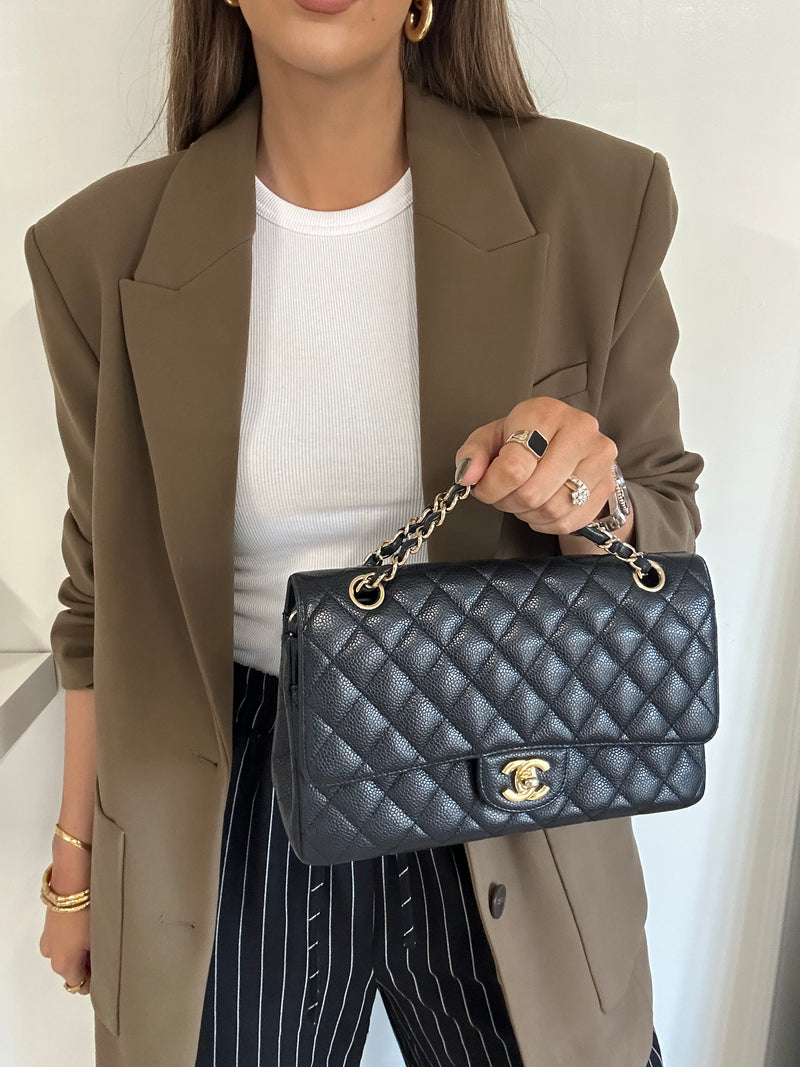 Chanel  Medium Classic Double Flap Caviar With Gold Hardware