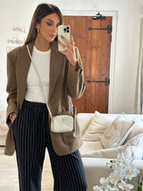 Prada Off-White Saffiano Leather Mini Zip Top Camera Sling Bag