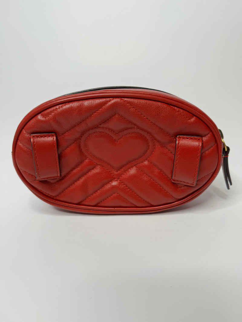 Gucci GG Red Leather Marmont Belt Bag
