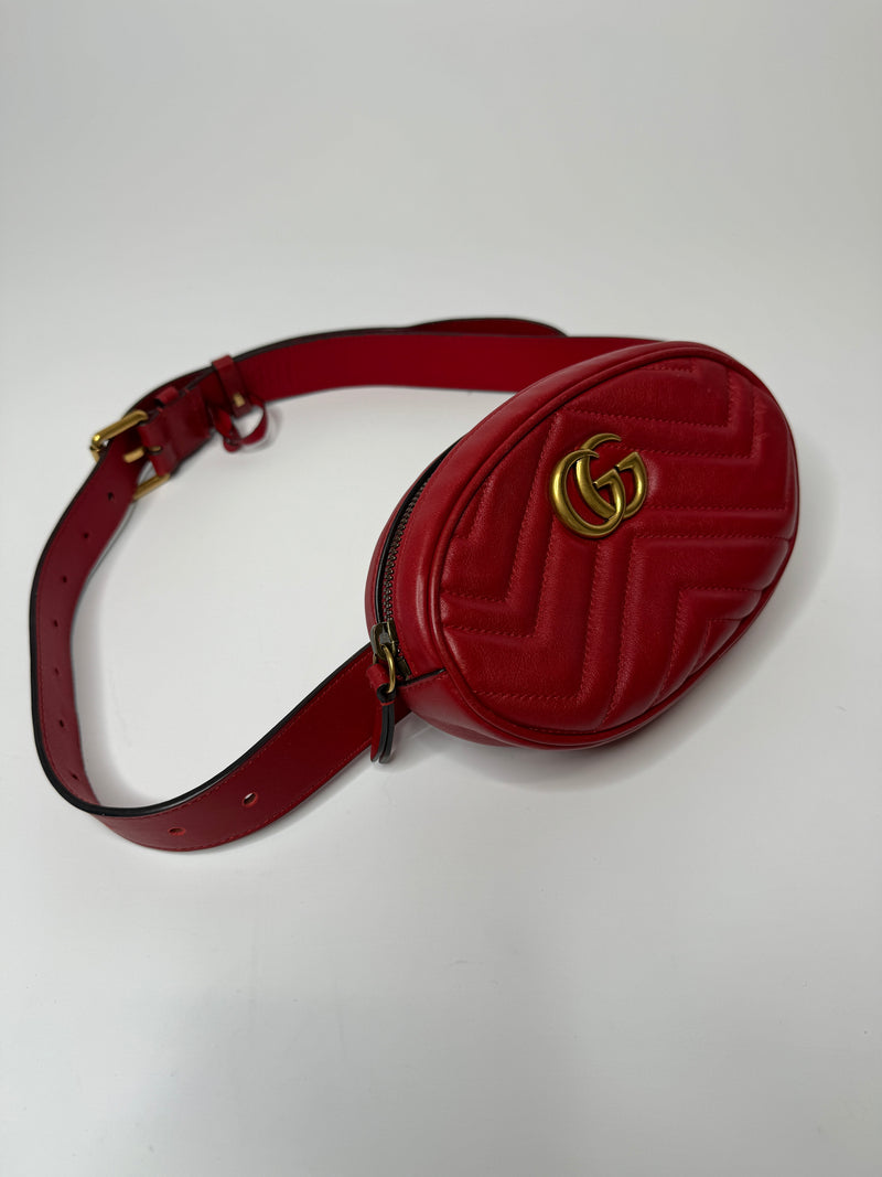 Gucci GG Red Leather Marmont Belt Bag