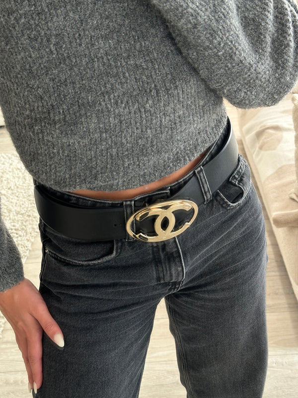 Chanel Black Leather Belt (Size 100/40)