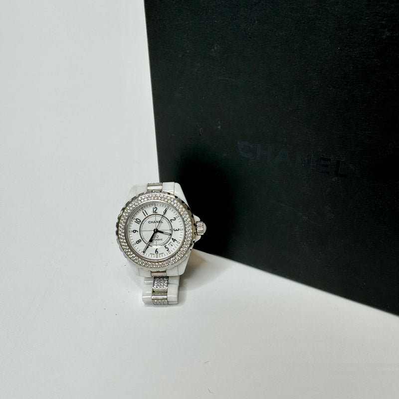 Chanel J12 White Ceramic Set with Diamond Bezel & Bracelet