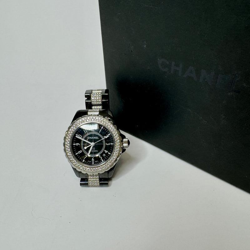 Chanel J12 Black Ceramic Set with Diamond Bezel & Bracelet