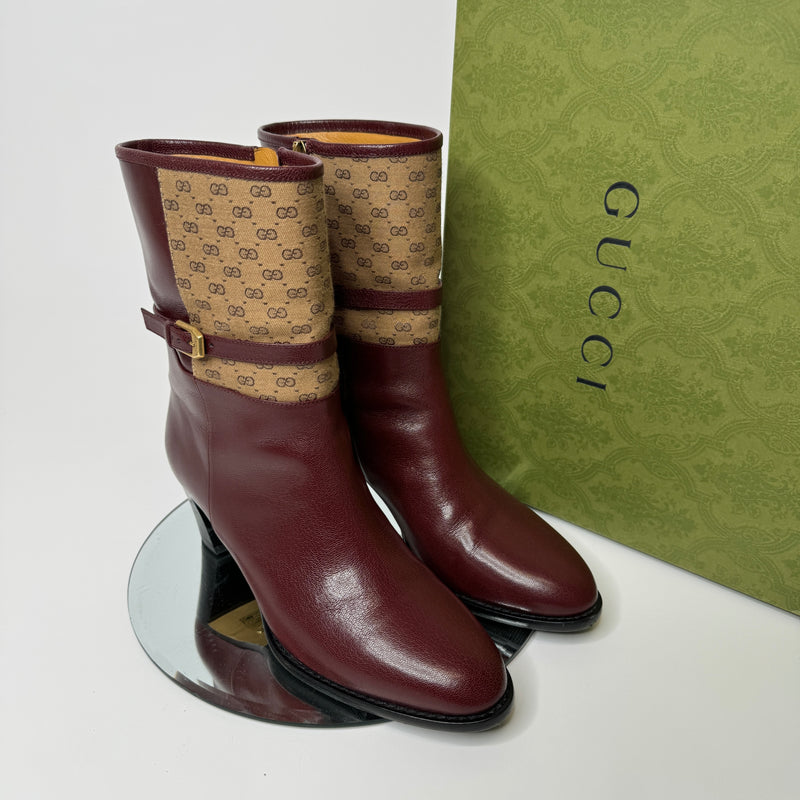Gucci Women's Leather & Mini GG Canvas Ankle Boots (Size 36.5/UK 3.5)