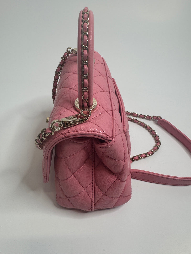 Chanel Mini Coco Top Handle In Pink Caviar Leather