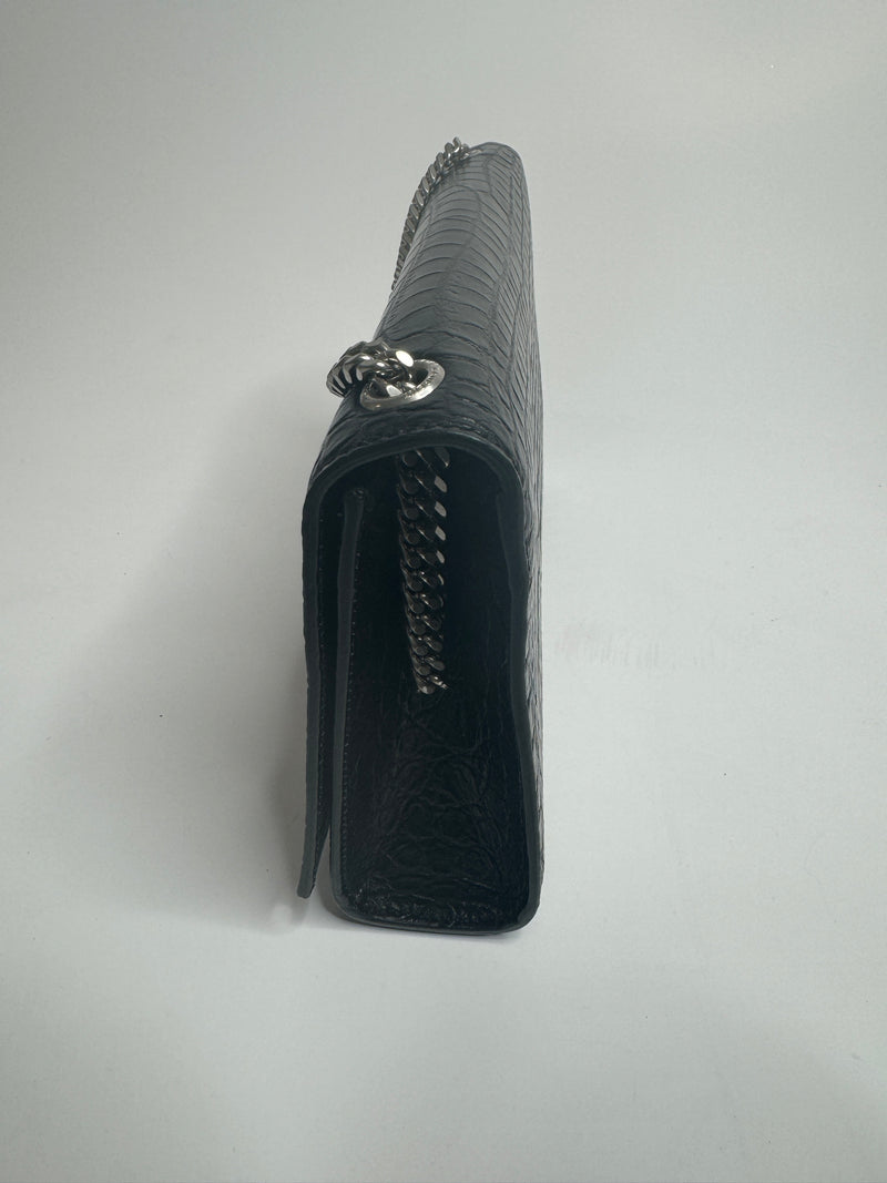 Saint Laurent Black Croc Embossed Kate Tassel Bag