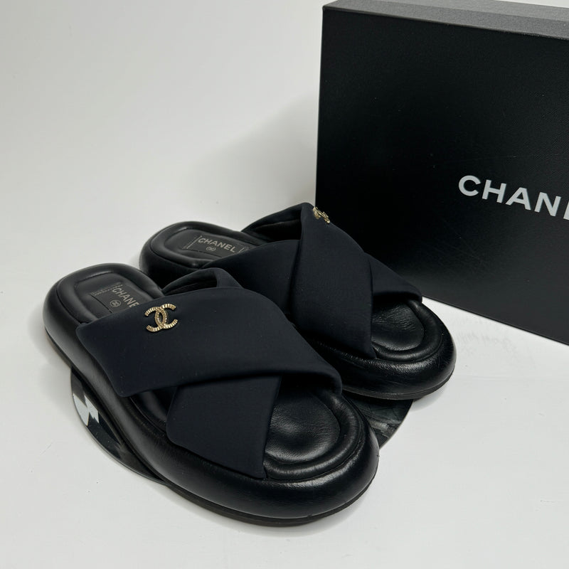 Chanel Black CC Fabric Mules (Size 39/UK 6)