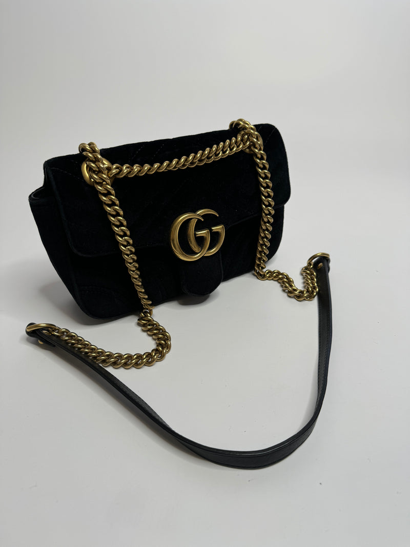 Gucci Mini Marmont Bag in Black Velvet