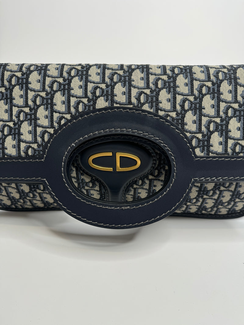 Christian Dior Navy Oblique Fold Over Clutch