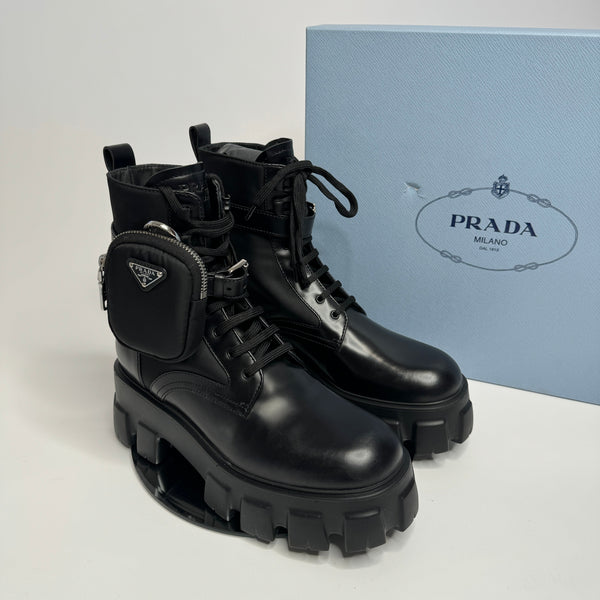 Prada Monolith leather and Re-Nylon boots With Pouch (Size 39 /UK 6)