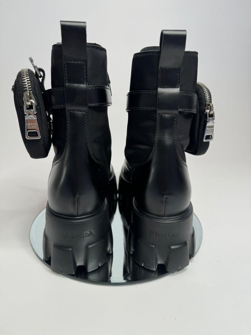 Prada Monolith leather and Re-Nylon boots With Pouch (Size 39 /UK 6)