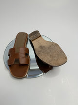 Hermès Oran Sandals In Tan Calfskin Leather (size 38.5 /UK 5.5)
