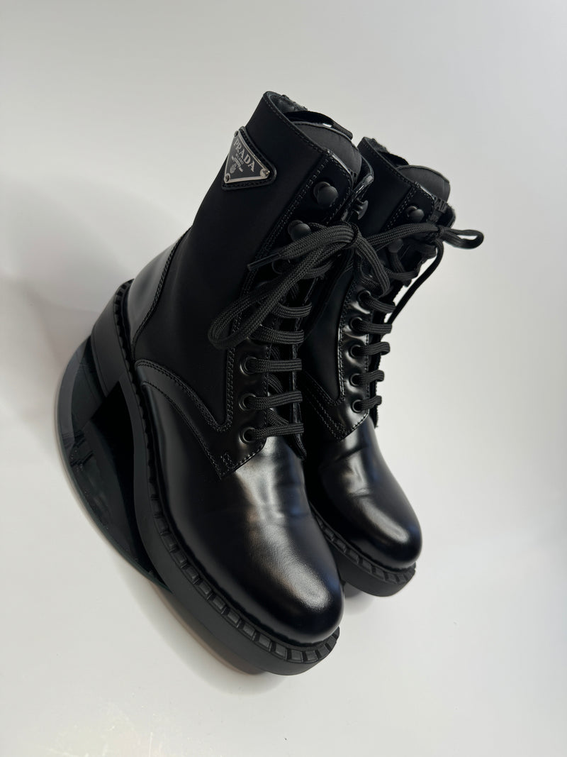 Prada Nylon / Leather Biker Boots (Size 36.5 /UK 3.5)