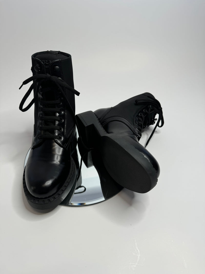 Prada Nylon / Leather Biker Boots (Size 36.5 /UK 3.5)
