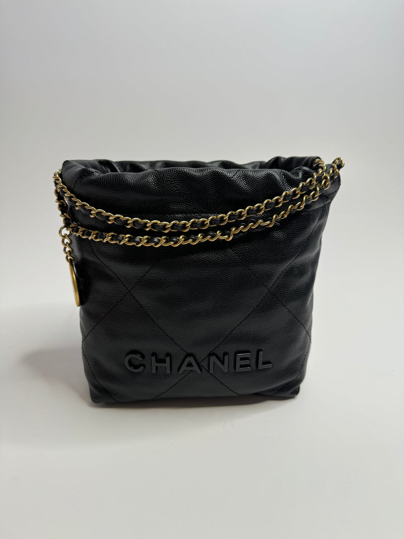 Chanel Mini 22 Bag Black Caviar Gold Hardware
