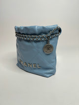 Chanel Mini 22 Bag Blue Calfskin Silver Hardware