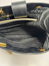 Saint Laurent Black Leather Chevron Monogram Shopper Tote Bag