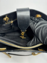 Saint Laurent Black Leather Chevron Monogram Shopper Tote Bag