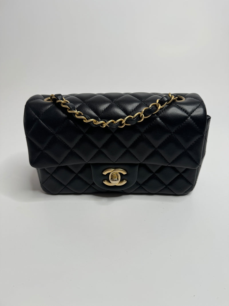 Chanel Mini Rectangle Flap Bag In Black Lambskin