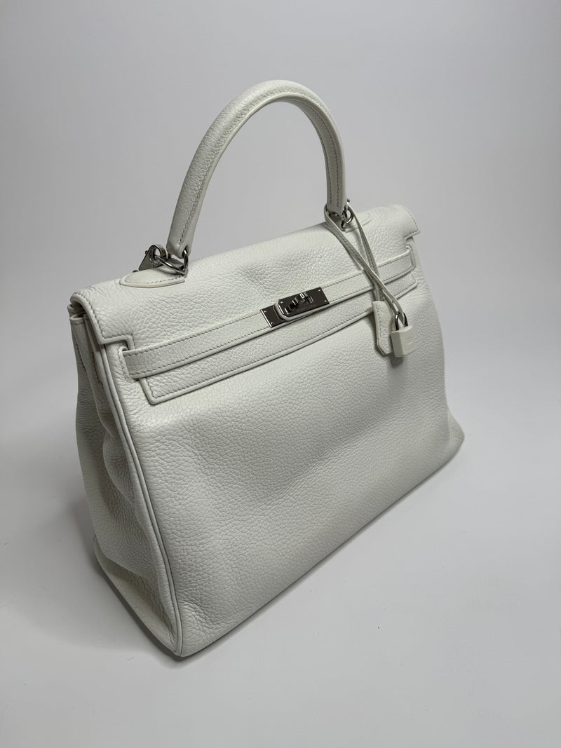 Hermès Kelly 35 In White Clemence With Palladium HW